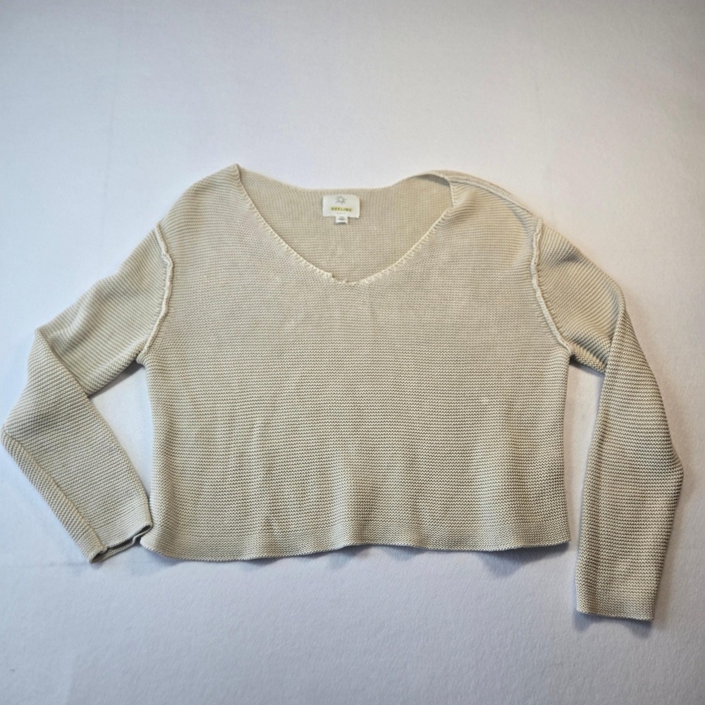 OFFLINE by Aerie Sweater Womens S Beige Good V-Neck Cropped Exposed Seam Knit